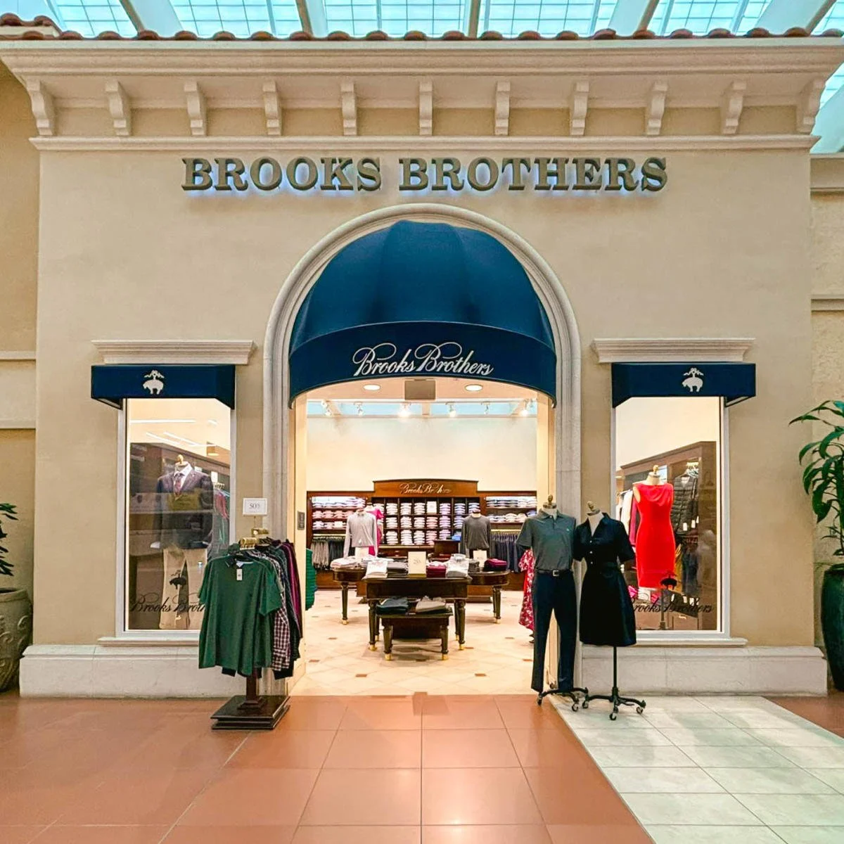 Old money fashion brands including Brooks Brothers and J.Crew storefronts