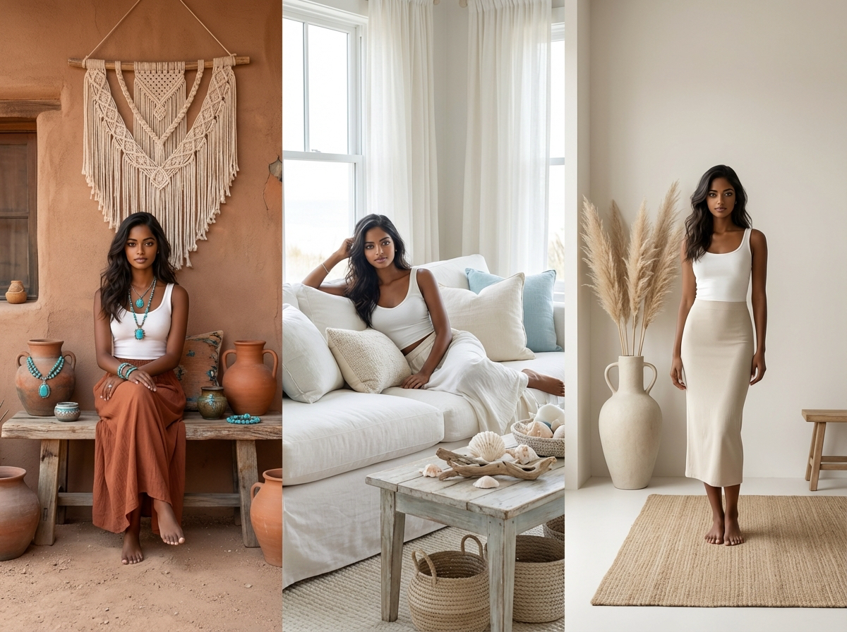 boho sub-aesthetics comparison desert boho coastal boho and boho minimalist outfits