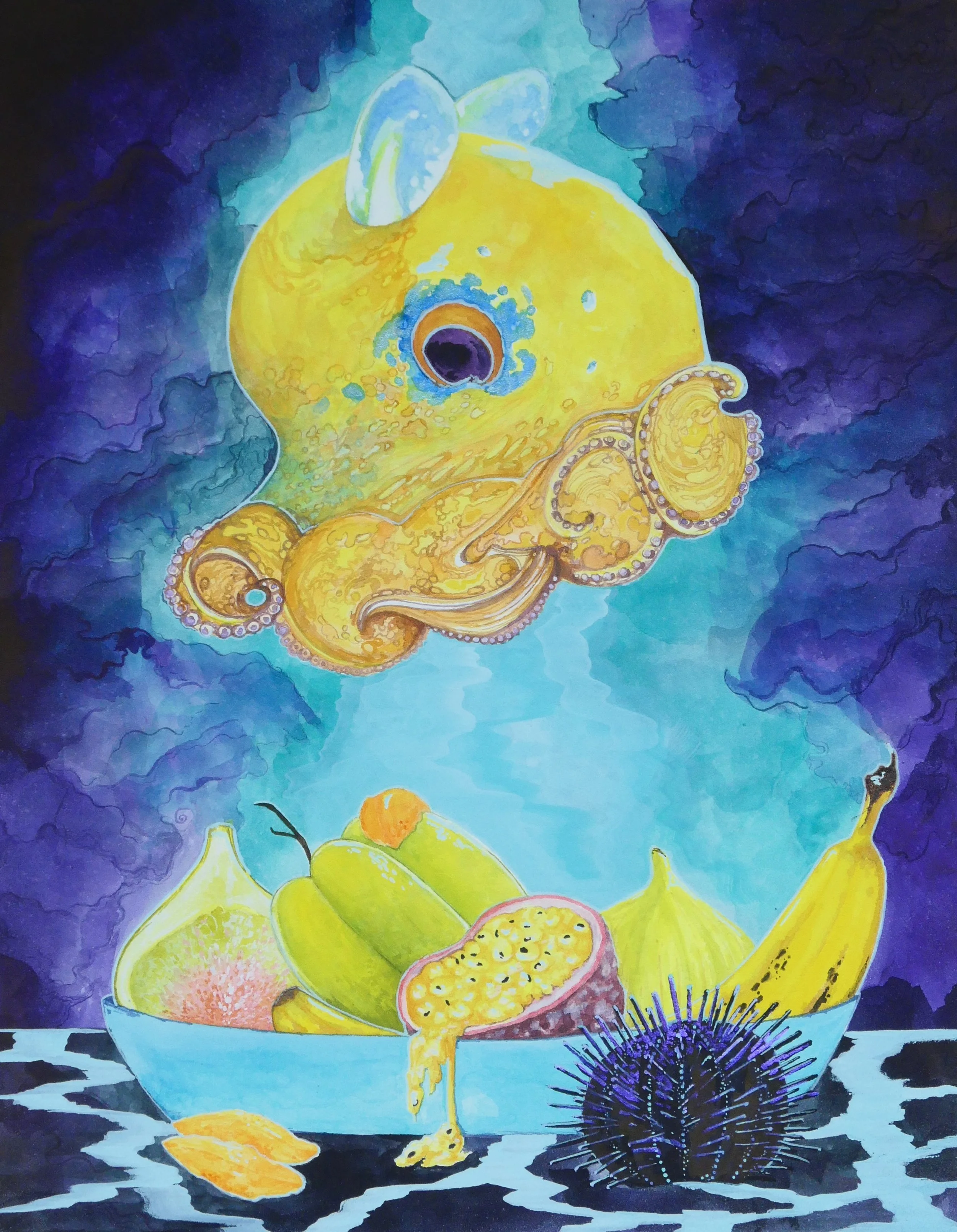 Banana Flapjack, watercolor on Aquabord 11" x 14"