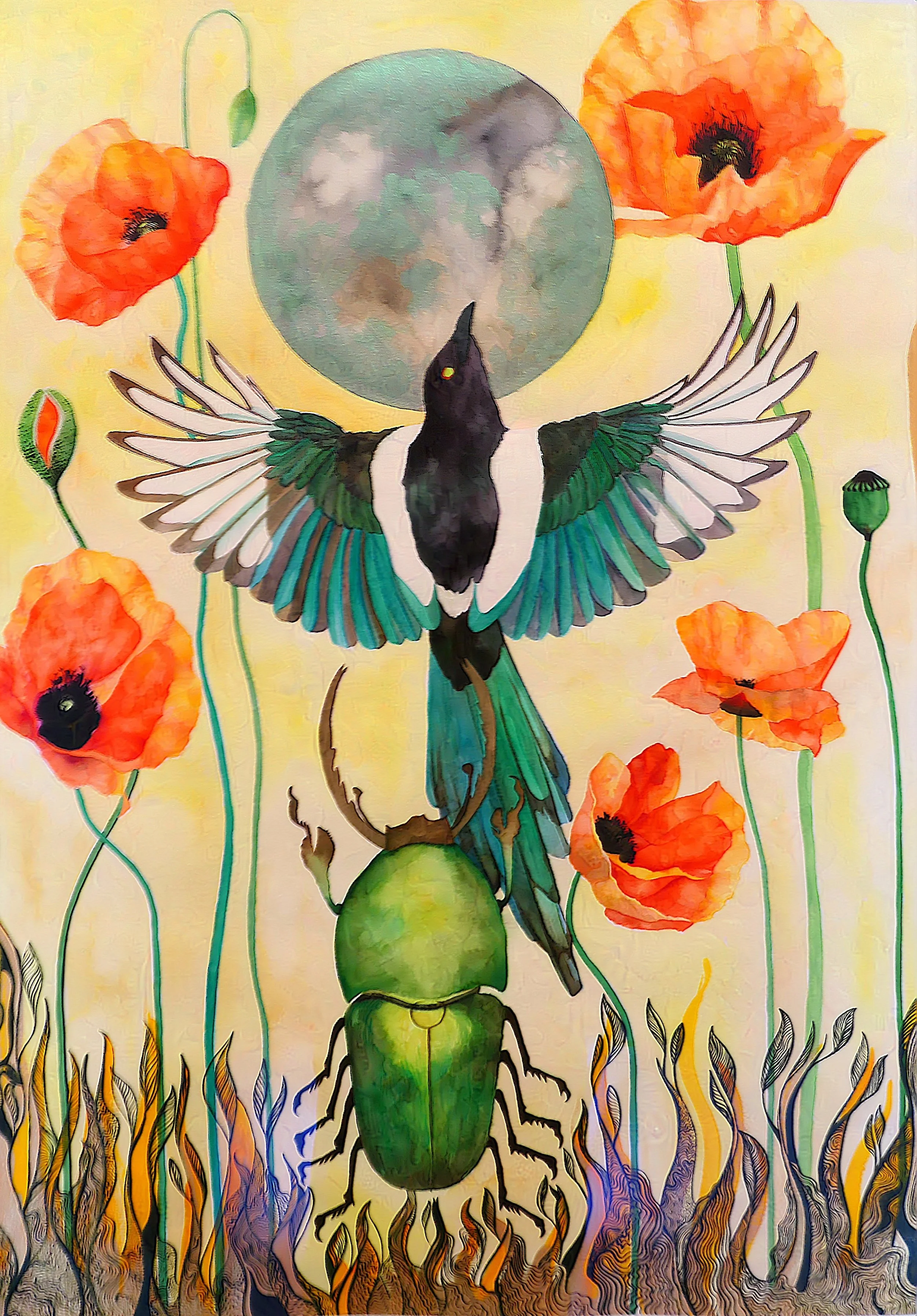 Stag Beetle - watercolor on cold press 140lb paper, 22" x 30"