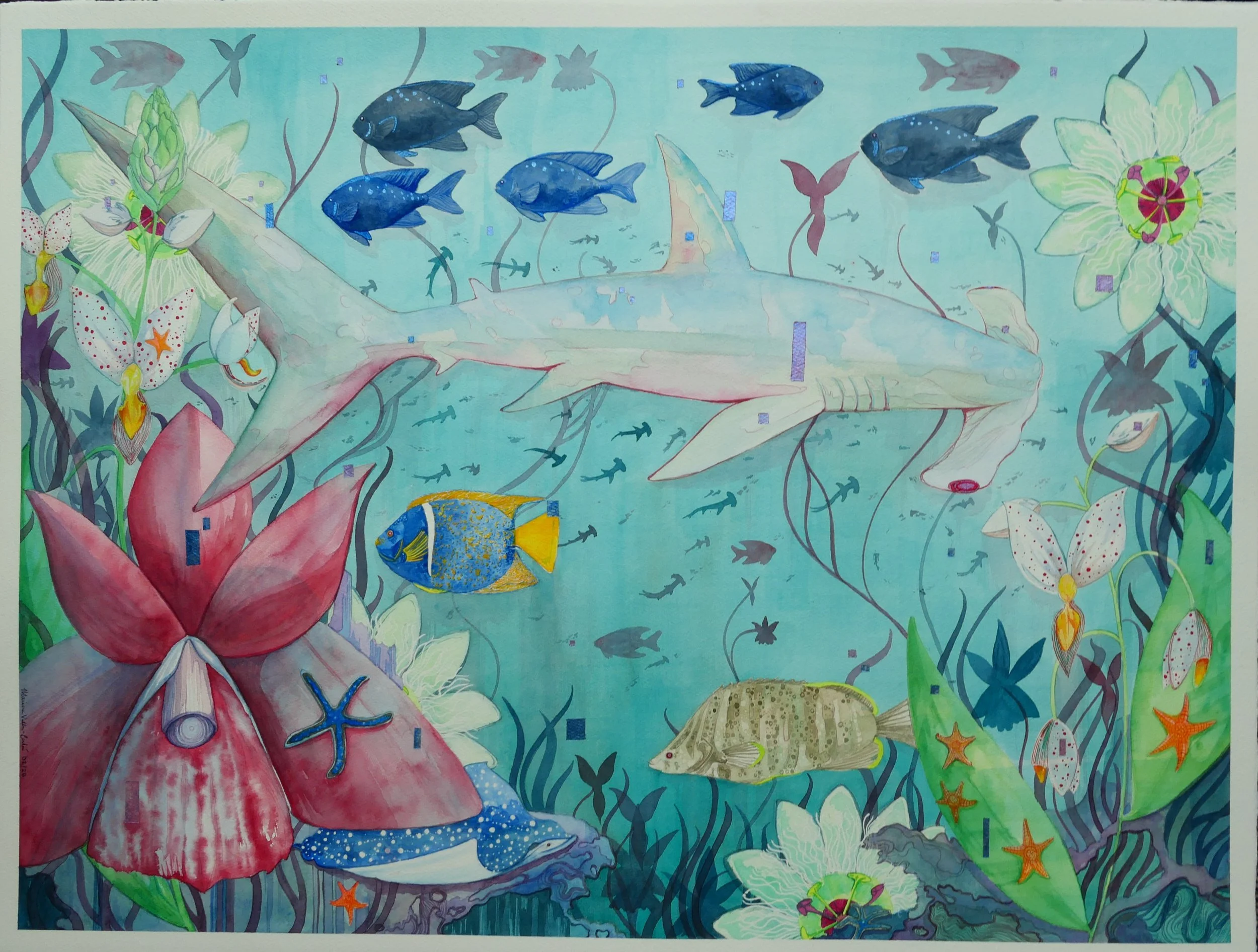 Sea Sparkles - watercolor on cold press 300lb paper, 30" x 22"