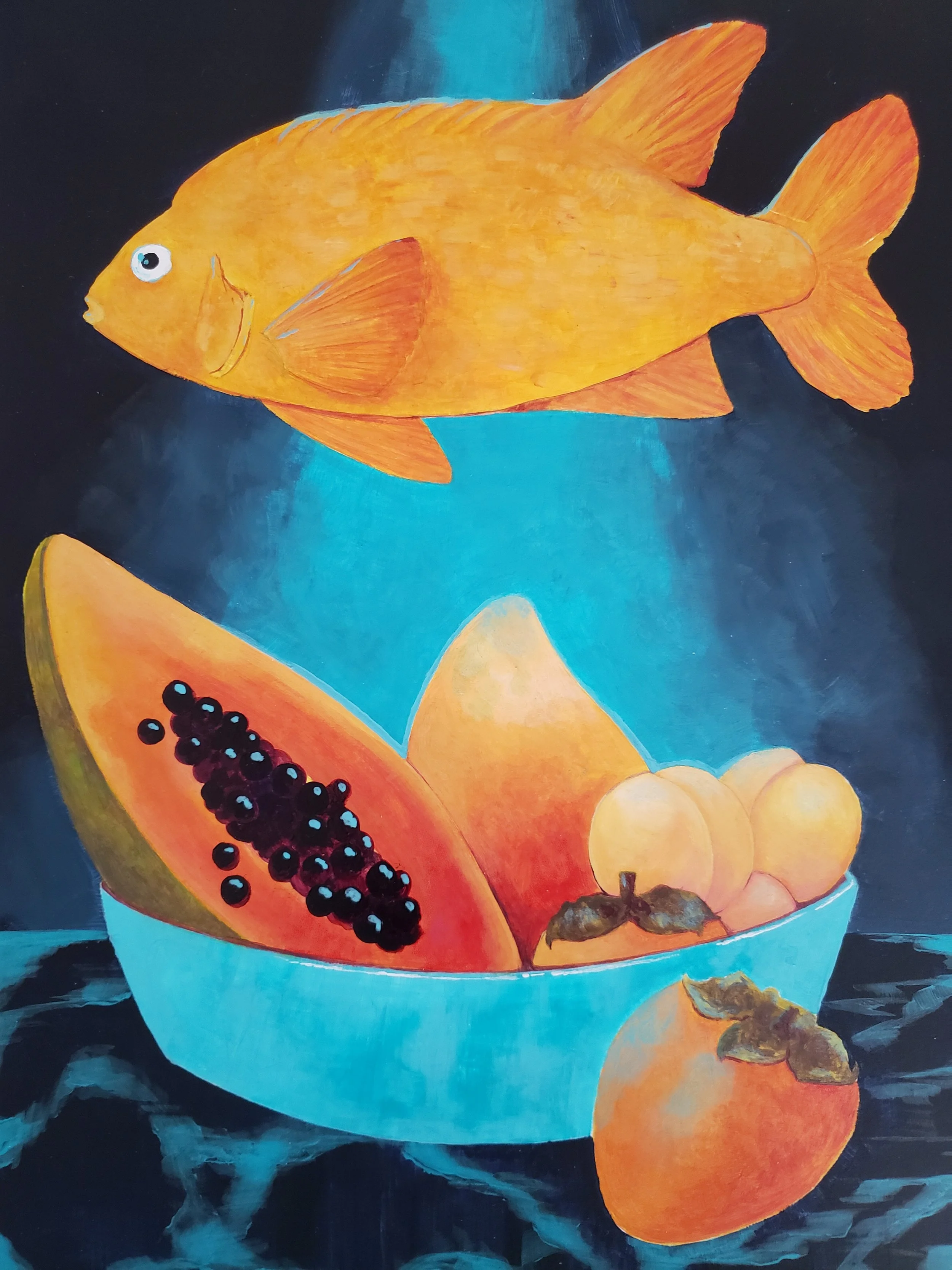 Orange Garibaldi in acrylic on paper, 12" x 16"