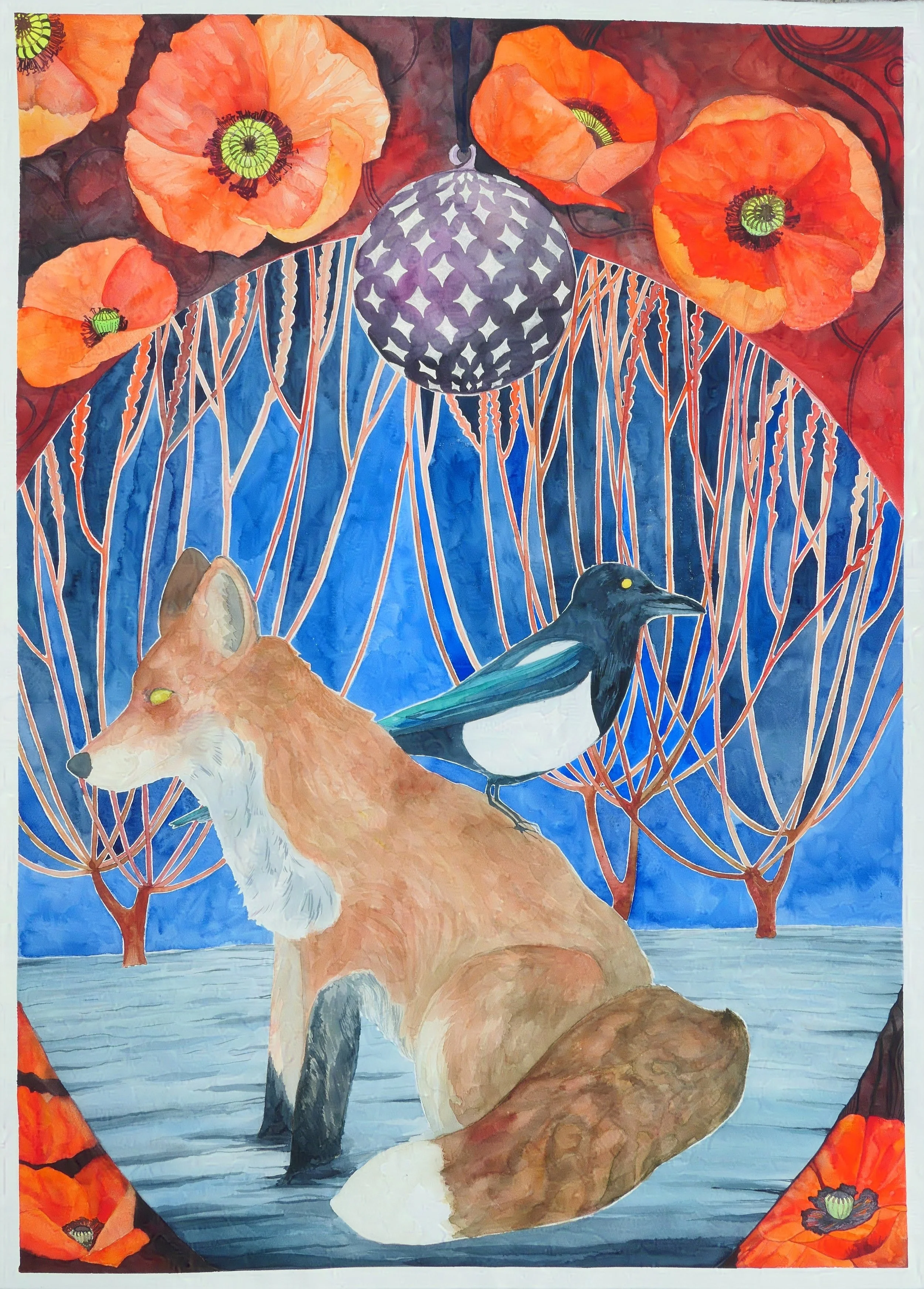 Winter Fox - watercolor on cold press 140lb paper, 22" x 30"