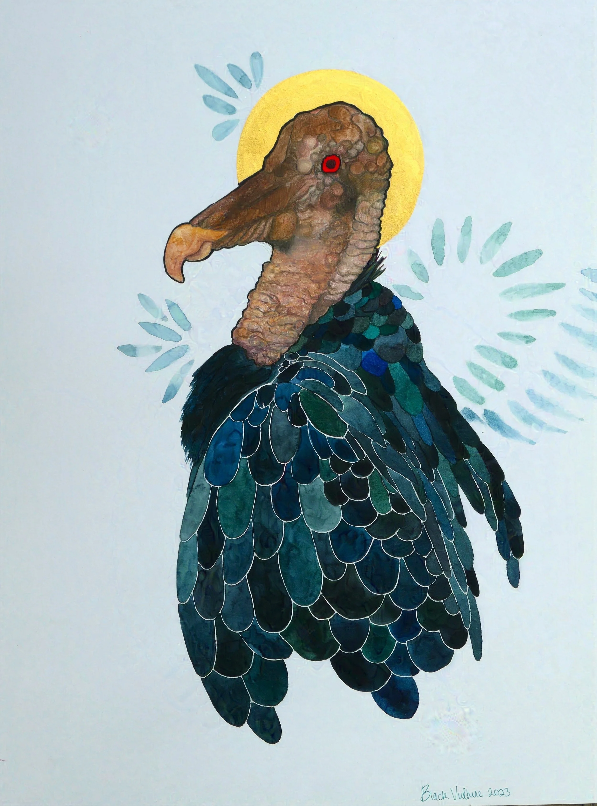 Black Vulture in watercolor, 12" x 16"