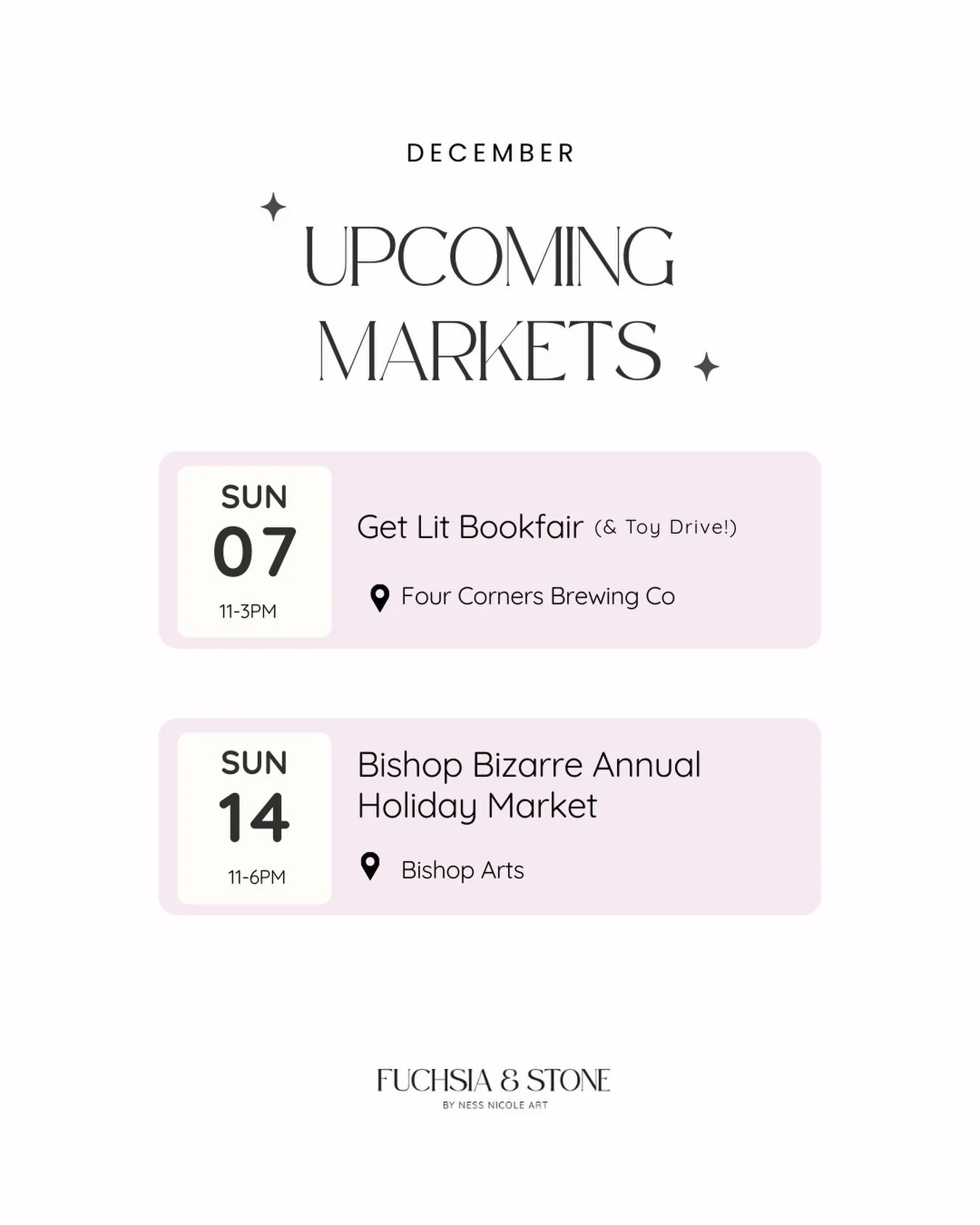 Last two markets of the year!!! I can&rsquo;t believe how fast time flew we just started doing markets at the end of June! 

I will be taking a little break at the beginning of the year to spend time with loved ones, go on vacation &amp; plan for the