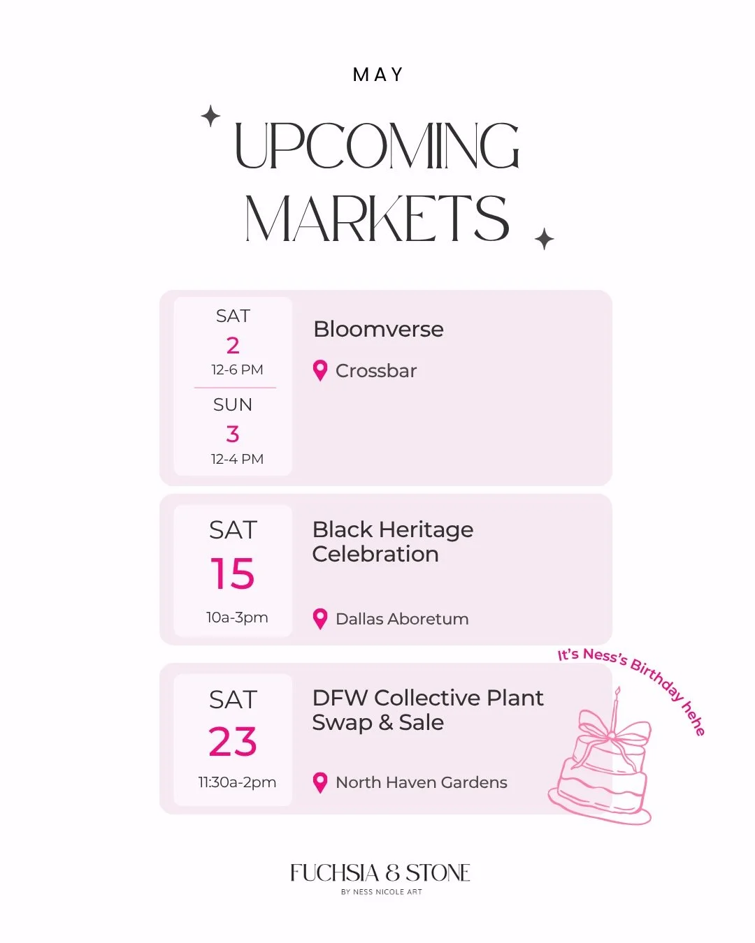 MAY MARKETS ARE HERE I&rsquo;ve been in the clay lab cooking so come say hey to see some new planty items! 🩷🩷🩷 swipe to see a little behind the scenes hehe I&rsquo;m PUMPED! 

✨@thebloomverseexpo at Crossbar in Richardson 
Saturday, May 2 | 12 PM 
