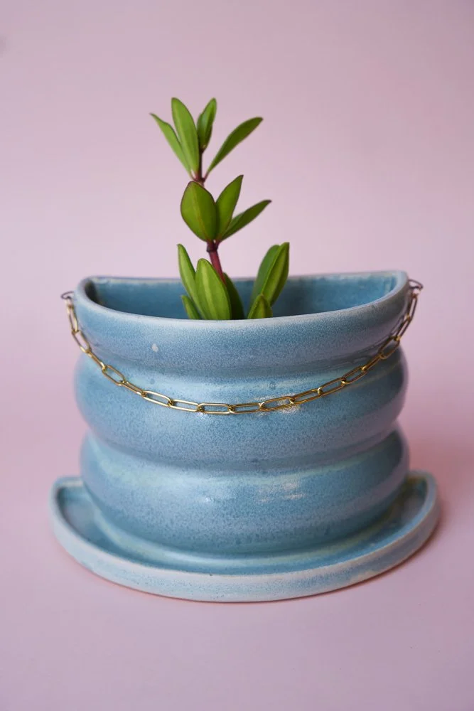 Satin Blue Bookend Planter