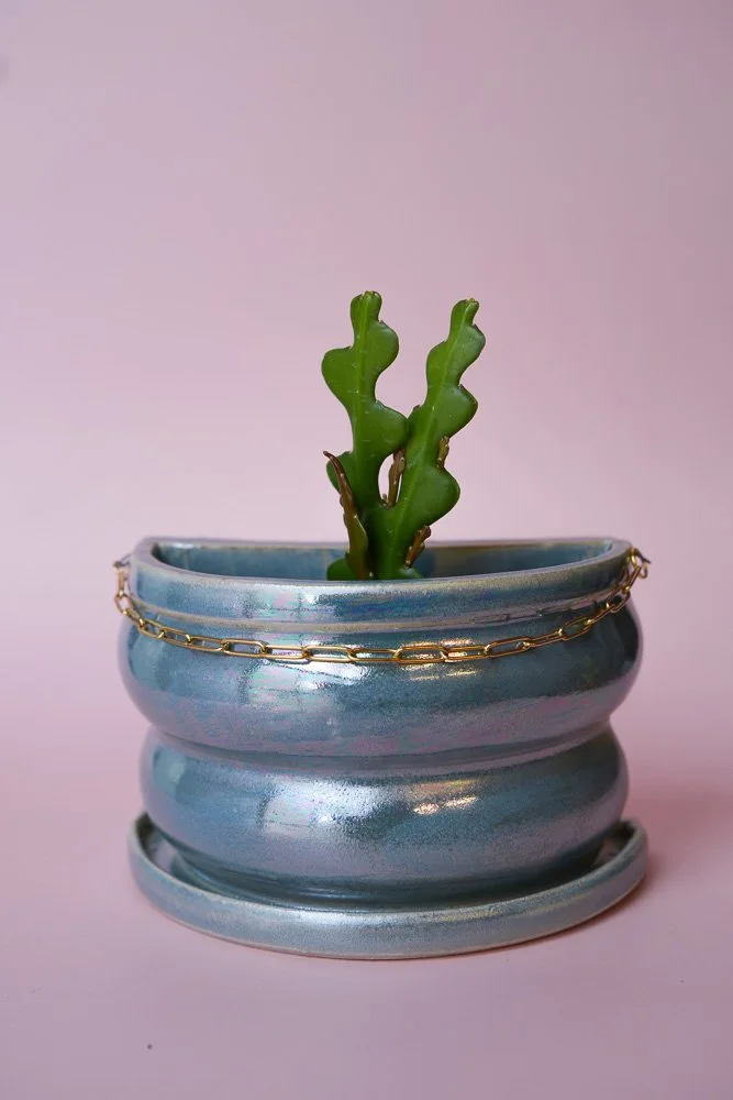 Metallic Blue Bookend Planter