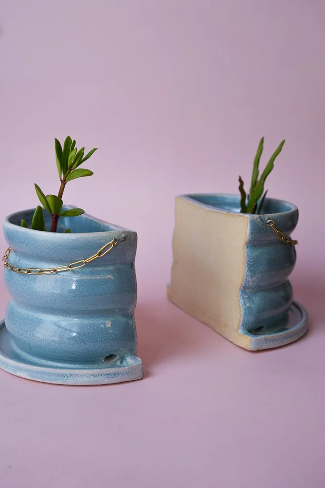 Satin Blue Bookend Planter