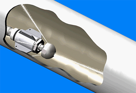 A medical device inserting a needle into a tube for intravenous therapy.