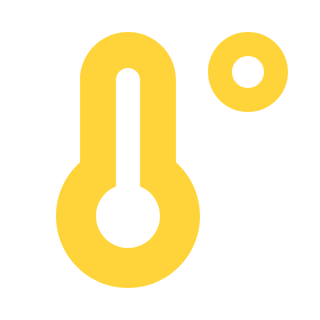 Yellow thermometer icon with a smaller yellow circle representing a temperature reading.