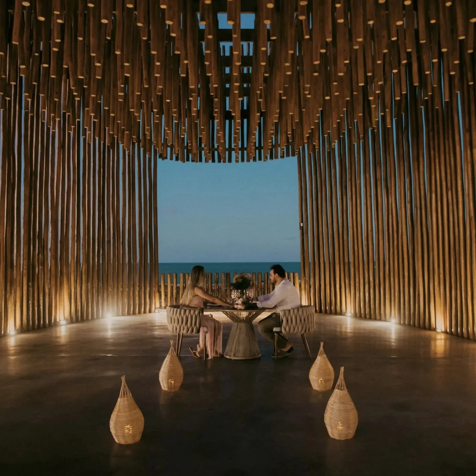 sustainable bamboo architecture in Indonesia and a private dinner near the beach