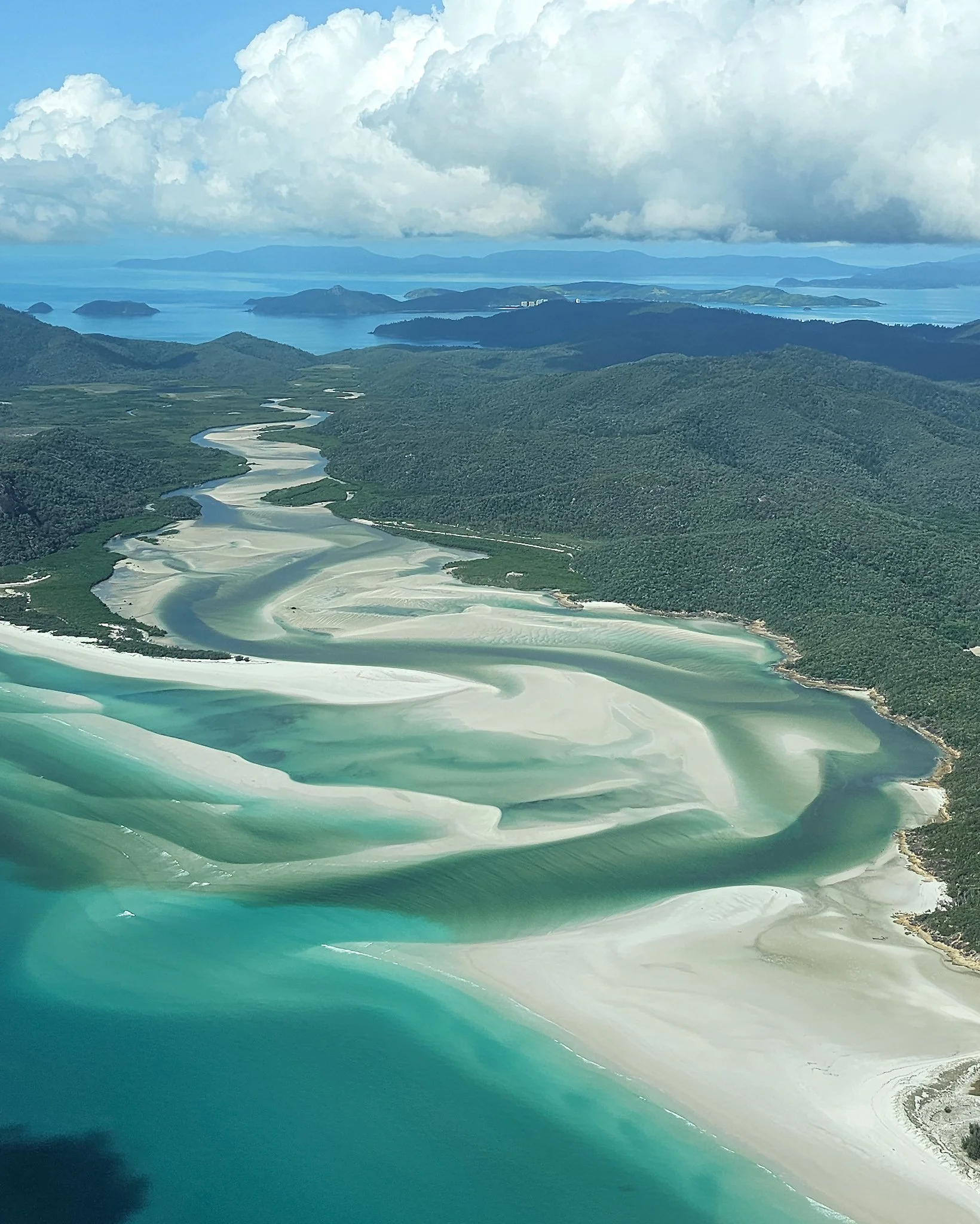 Aerial view from helicopter of Whitehaven Beach Australia