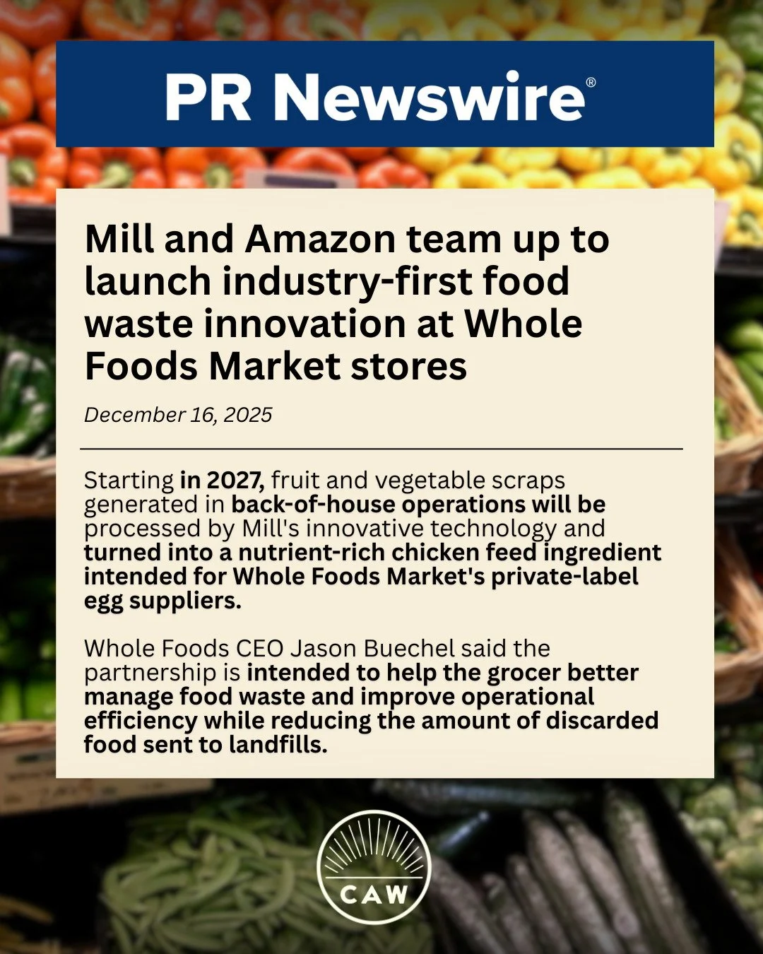 About 30 percent of food in American grocery stores is thrown away. US retail stores generate about 16 billion pounds of food waste every year, but innovations like this will diverts tons of food waste. Very cool, @mill and @wholefoods .

Read this a
