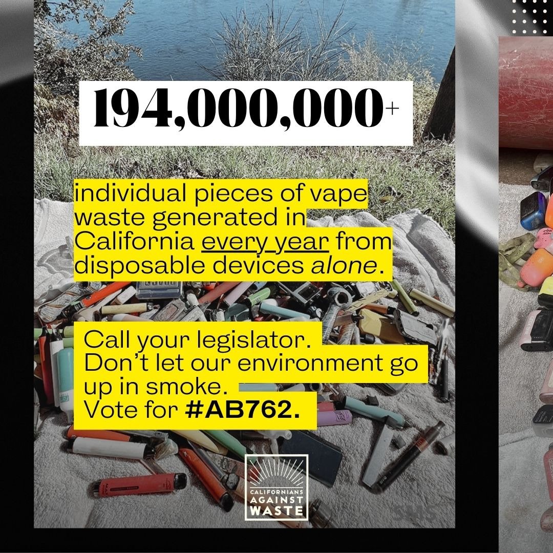 Every disposable vape combines plastic, lithium batteries, and toxic chemicals into a throwaway product our waste system was never designed to handle.

AB 762 stops this problem at the source by ending disposable, battery-embedded vapes in California