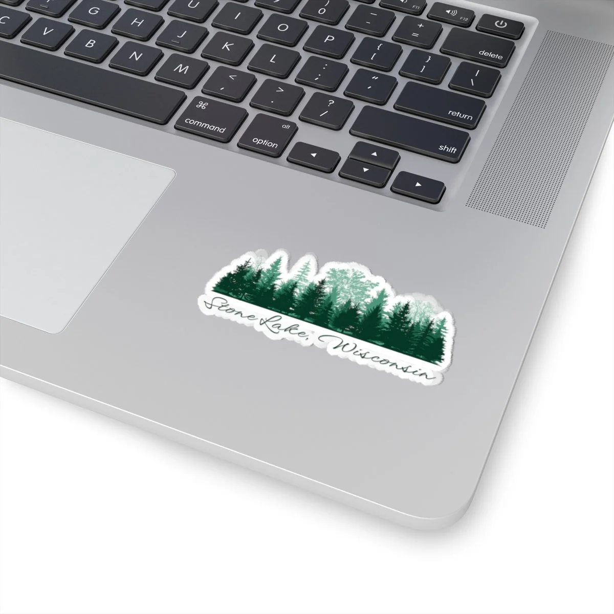 Stone Lake, Wisconsin Pine Tree Sticker — Kiss-Cut Lake Cabin Decal