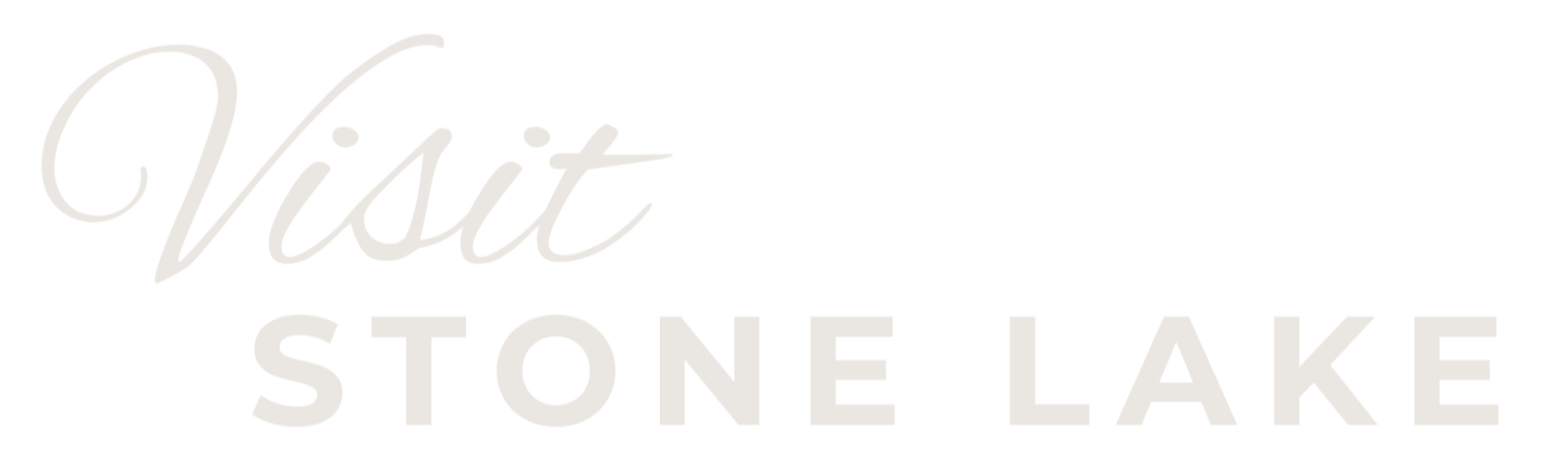 Text logo that reads "Visit Stone Lake" with "Visit" in cursive and "Stone Lake" in bold uppercase letters.