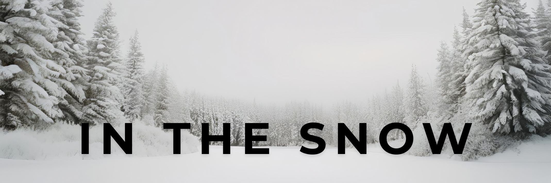 Snow-covered trees in a winter landscape with the words 'IN THE SNOW' in bold black letters at the bottom.