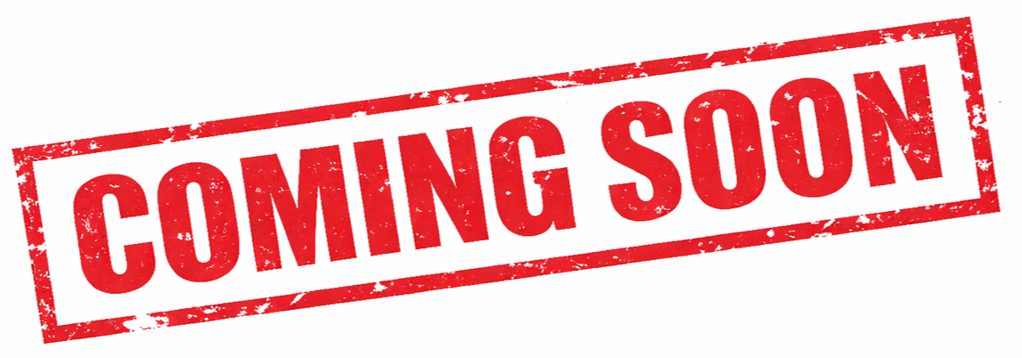 Red stamped sign with the text 'Coming Soon' in bold uppercase letters.