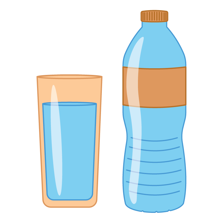 water glass and water bottle