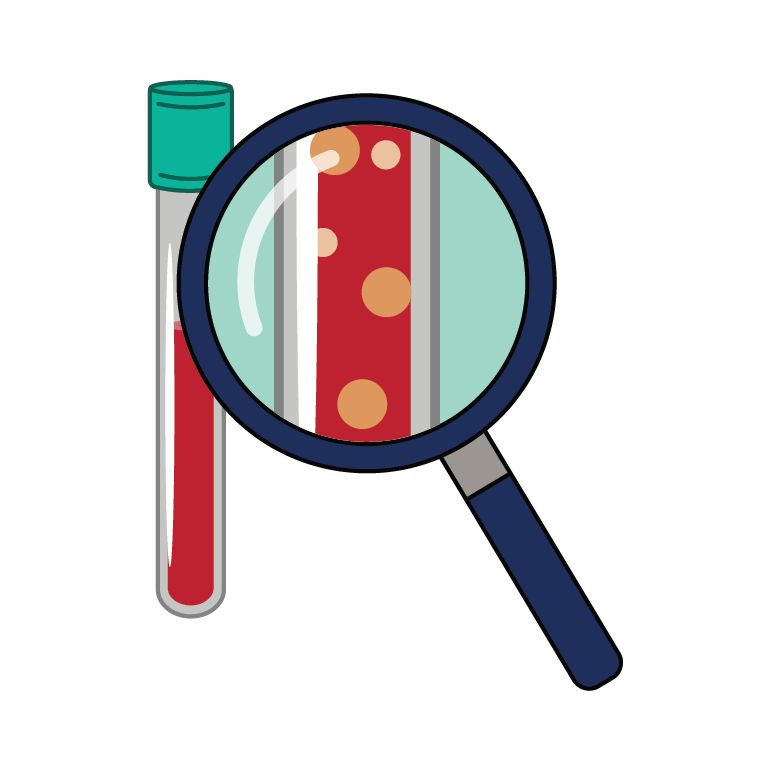 blood vial with magnifying glass