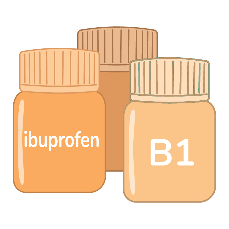 pill bottles labeled ibuprofen and B1