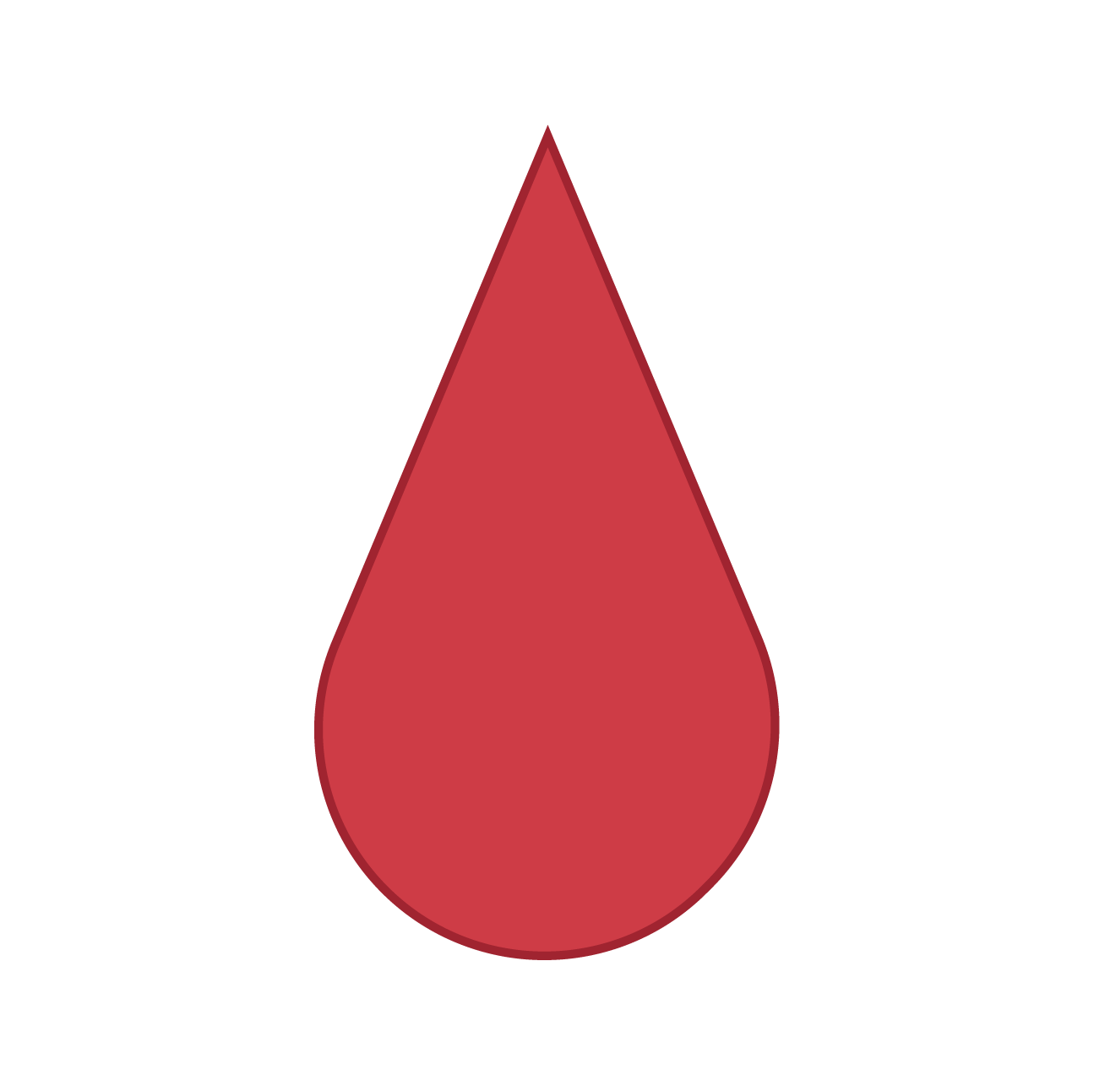 Red blood drop icon on white background.