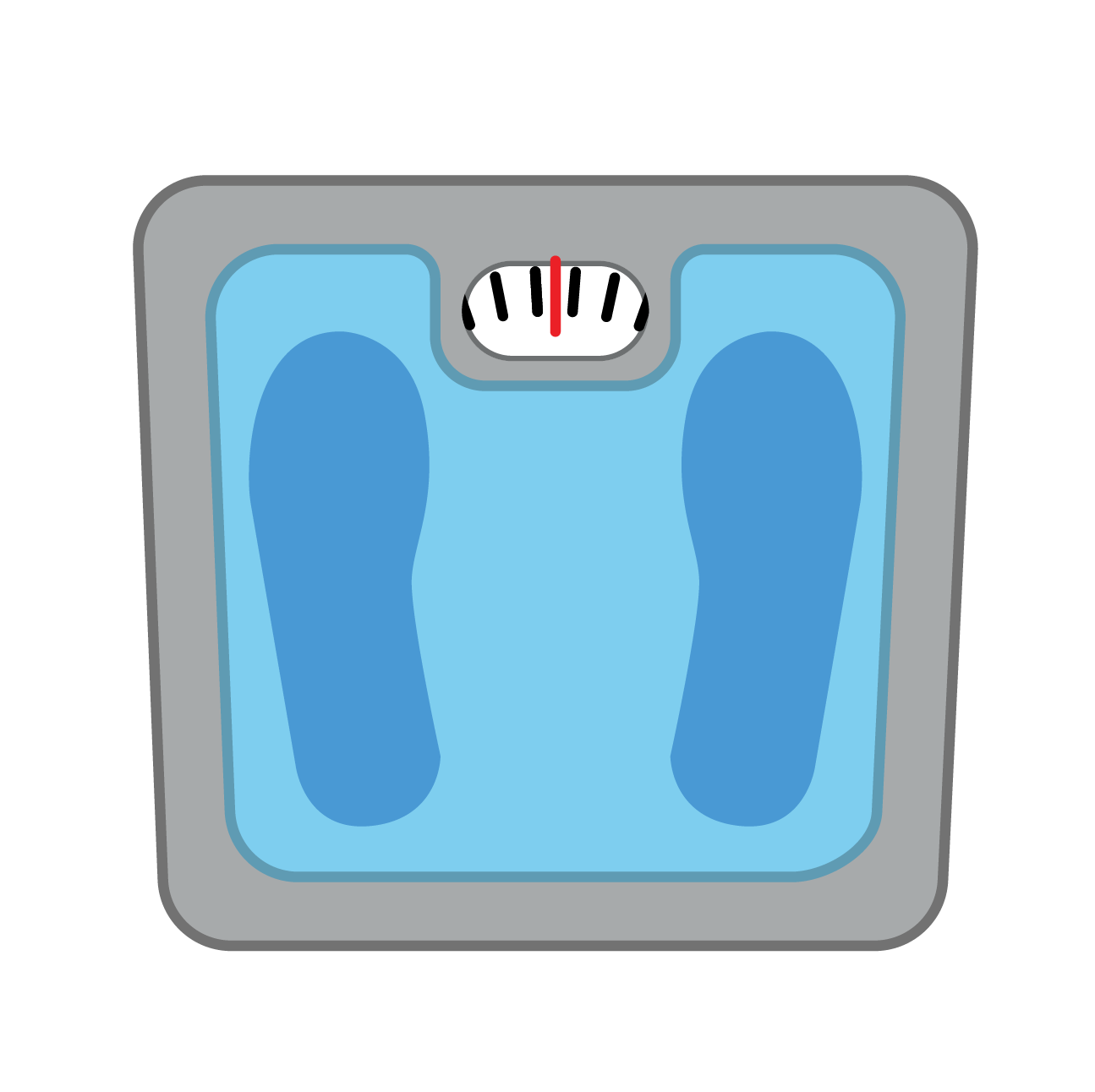 Bathroom scale with blue platform and gray border.