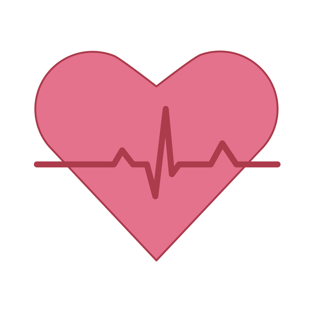 Pink heart with an electrocardiogram line running through it.