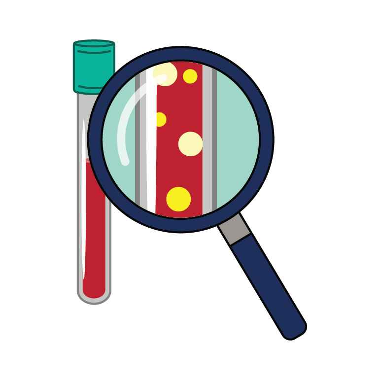 blood vial with magnifying glass