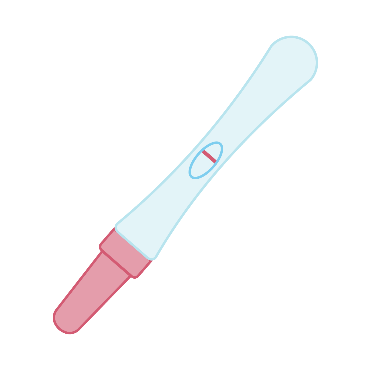 Pregnancy test showing a single pink line in the results window.