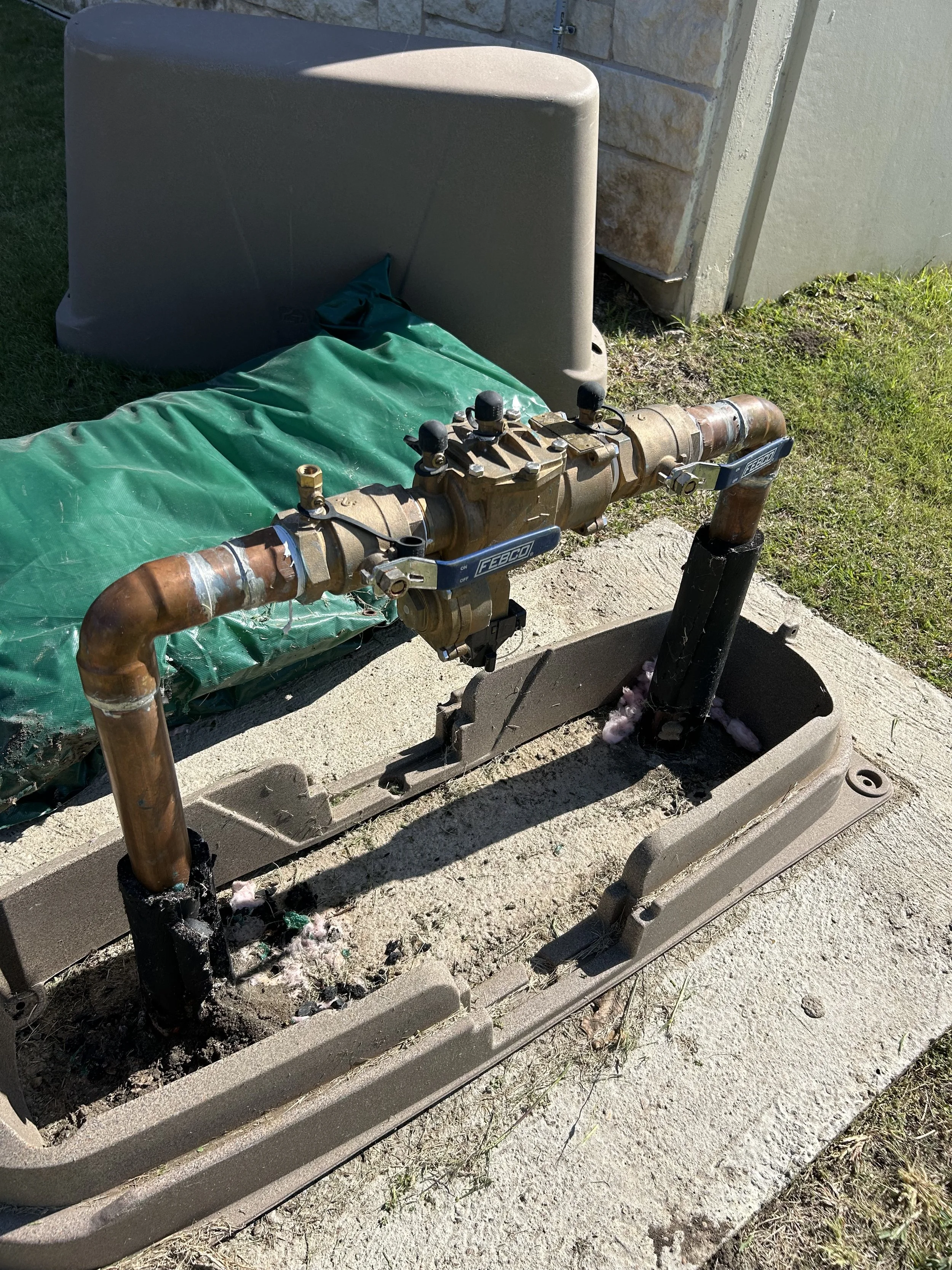 RPZ backflow preventer installation and testing for a church facility by a licensed master plumber in the DFW area.