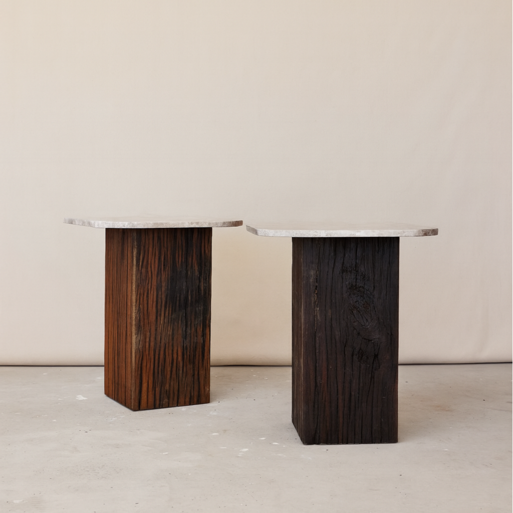 Stone and Timber Side Table Set