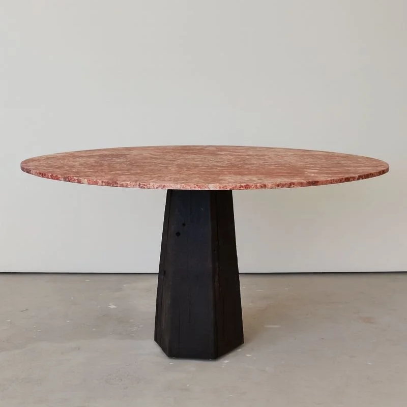 Travertine Rosso Dining Table with Timber Base