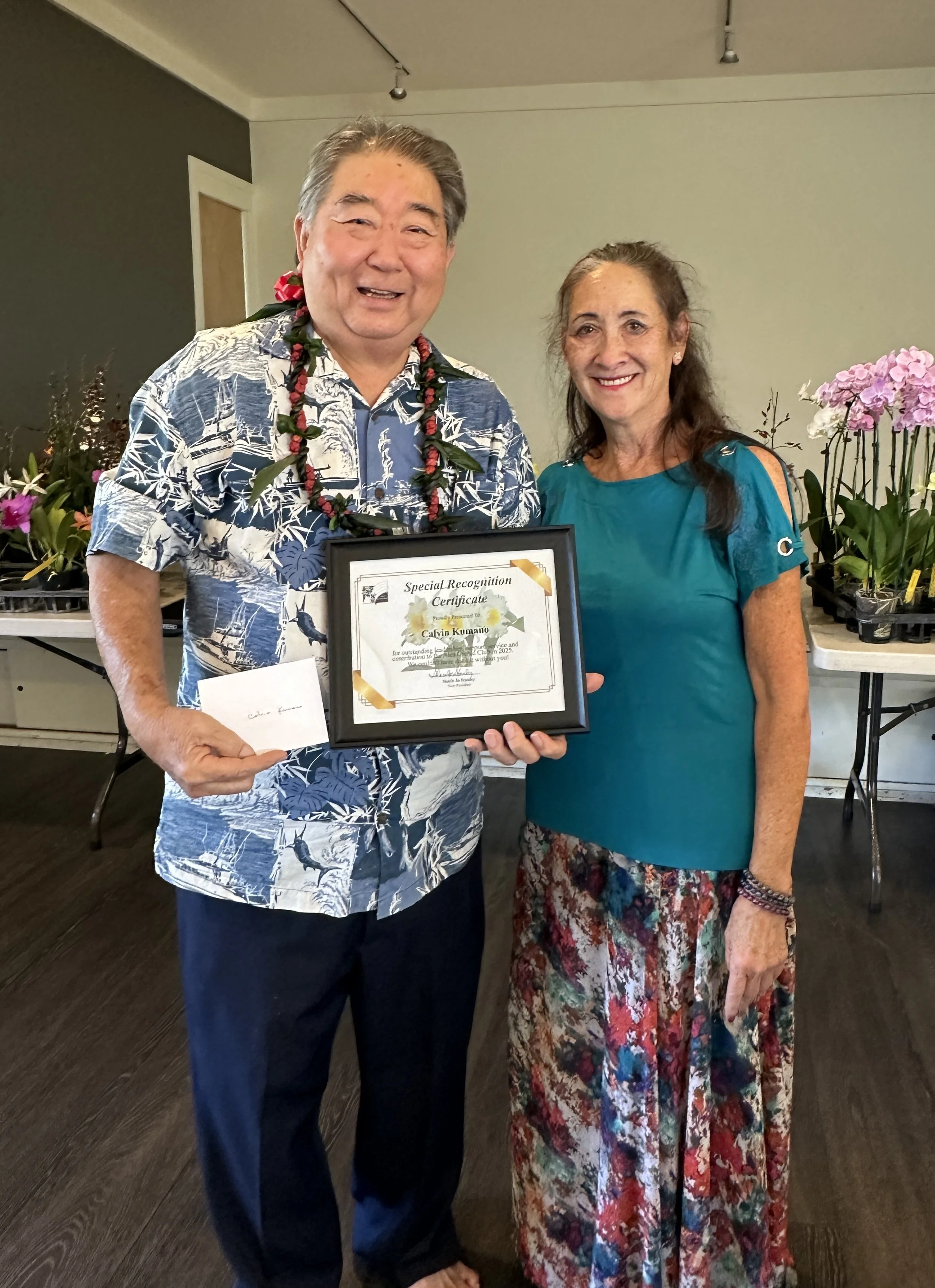2025 Aiea Orchid Club Special Recognition Award to Presdient Calvin Kumano