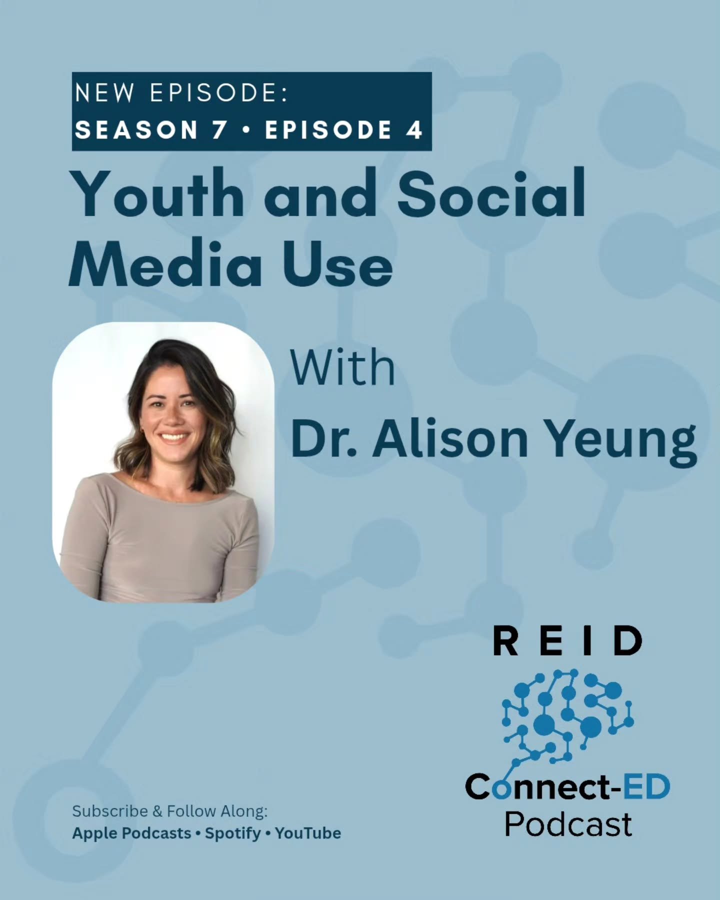 In S7 E4 of @reidconnectedpodcast Jerry and Alexis speak with Dr. Alison Yeung, practicing physician from Ontario, Canada about how youth engage with social media. This episode broaches topics of mental health, child development, education, parenting