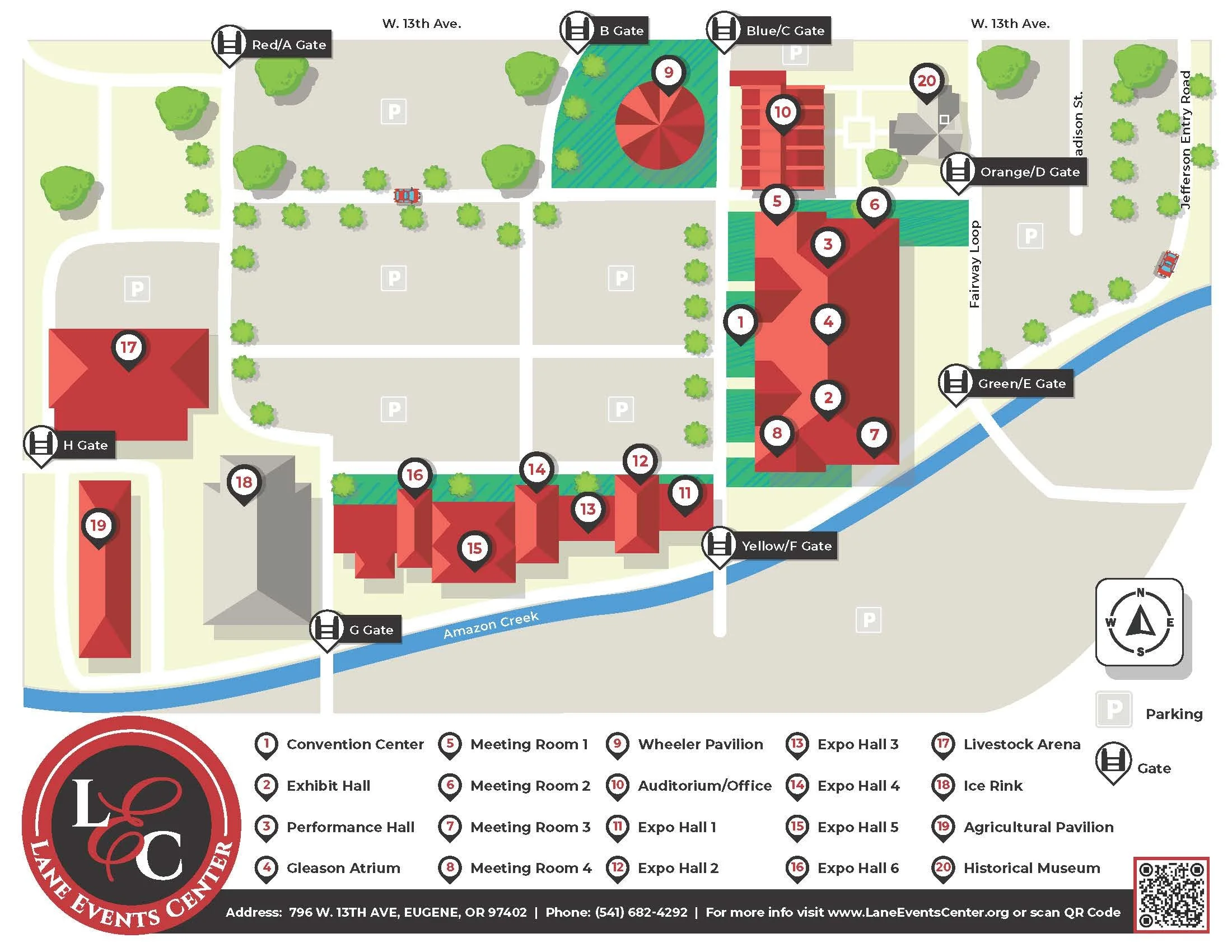 An illustrated map of the Lane Events Center that shows each facility.