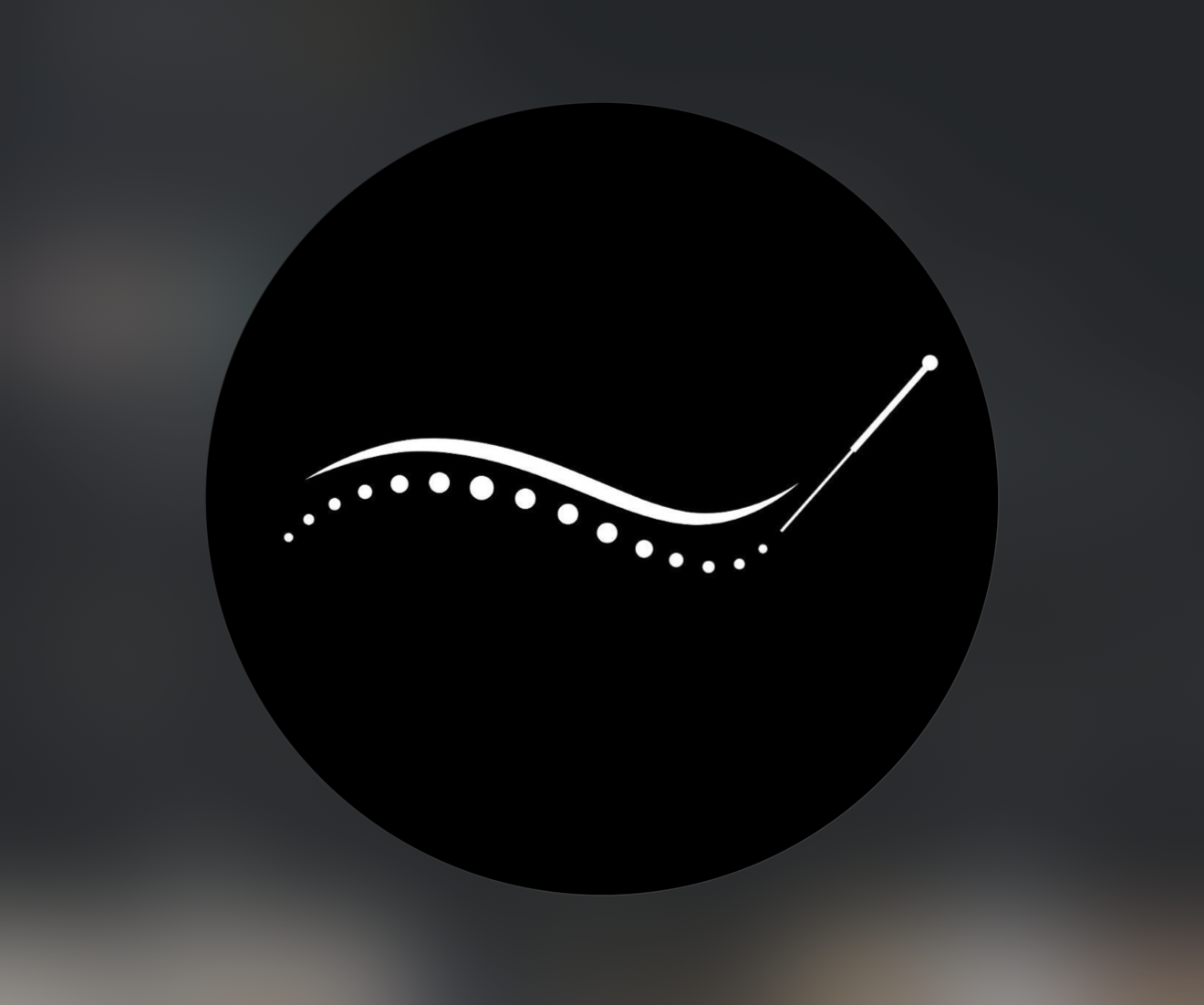 Black circular icon with white wavy line and dotted line, featuring a small slider indicator on the right.