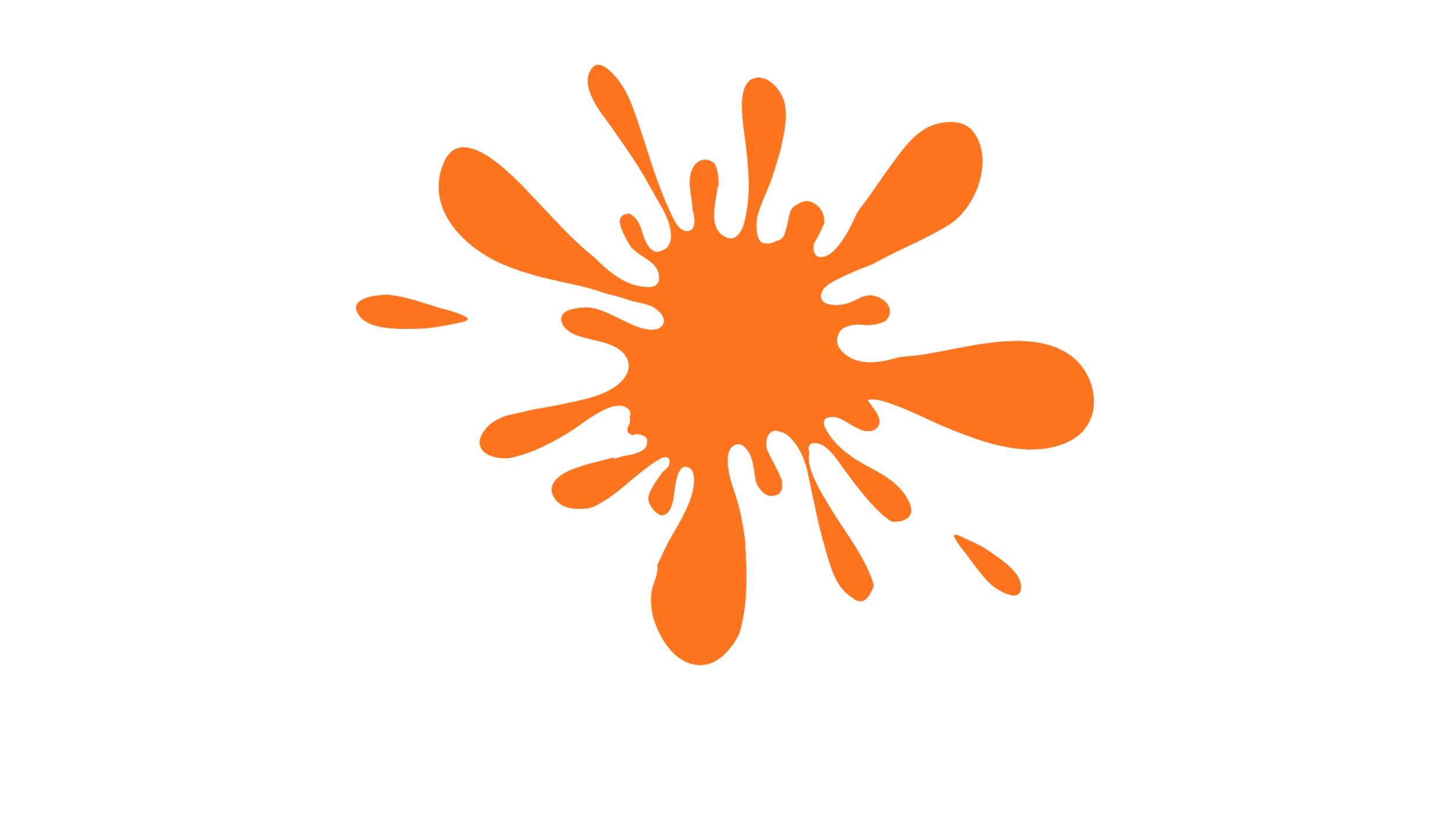 An orange splatter shape on a black background.