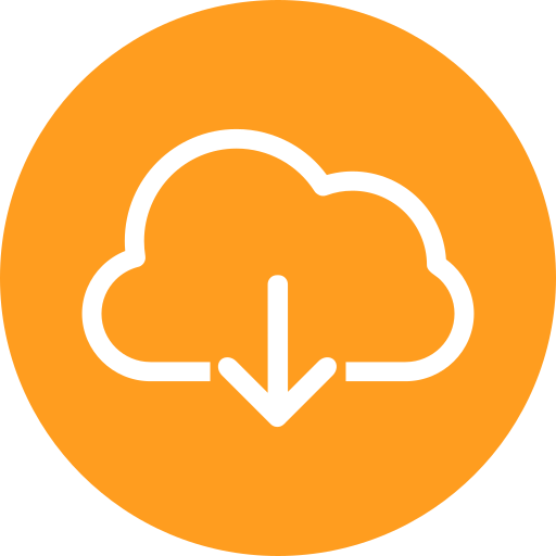 Orange circle icon with a white cloud and downward arrow representing cloud download.