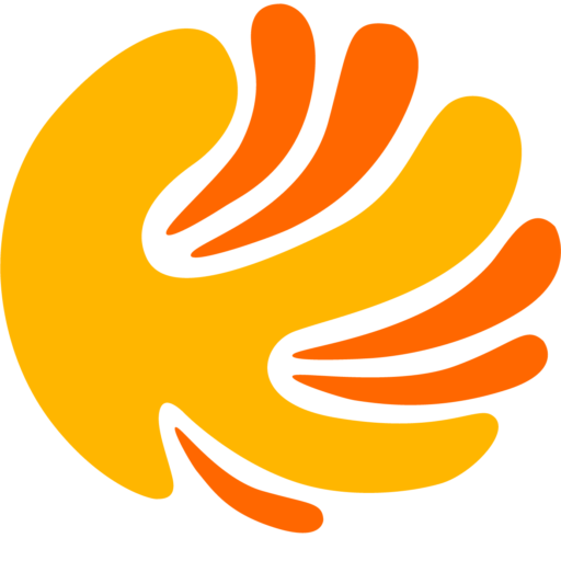 A stylized logo of Kingindo with orange and yellow palm, forming a circular shape.