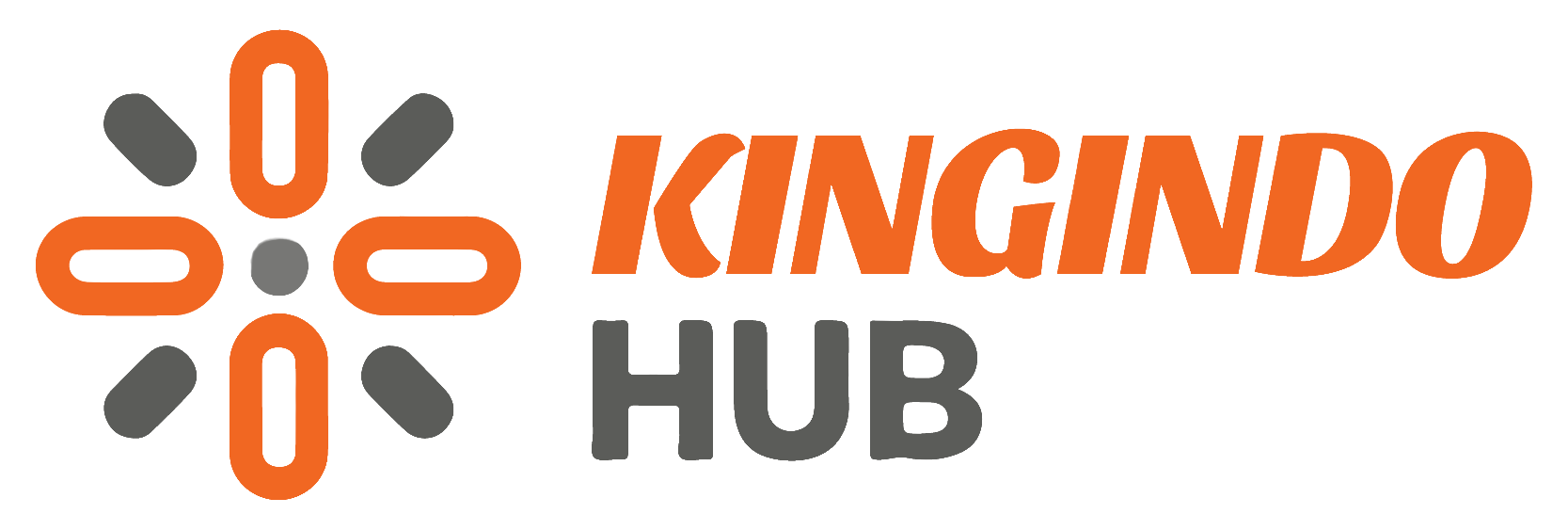 Logo for Kingando Hub, featuring a stylized geometric flower with orange and gray petal shapes and the text 'KINGANDO HUB' next to it.
