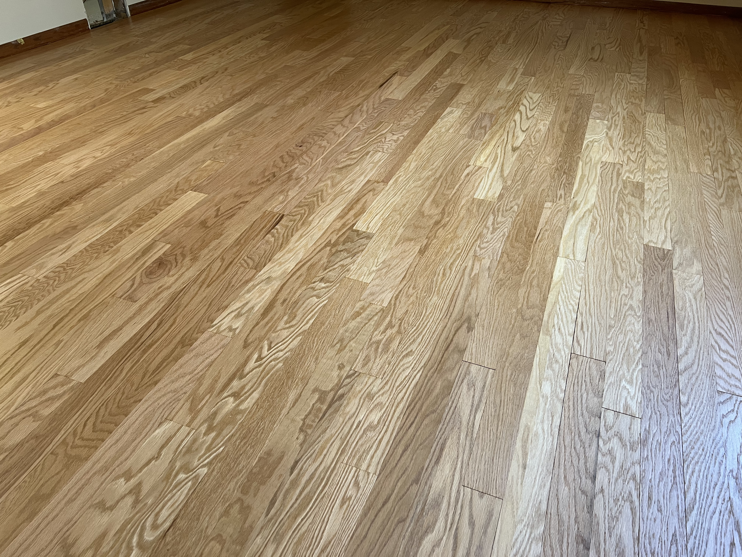 Light-colored wooden floorboards arranged in a straight pattern.