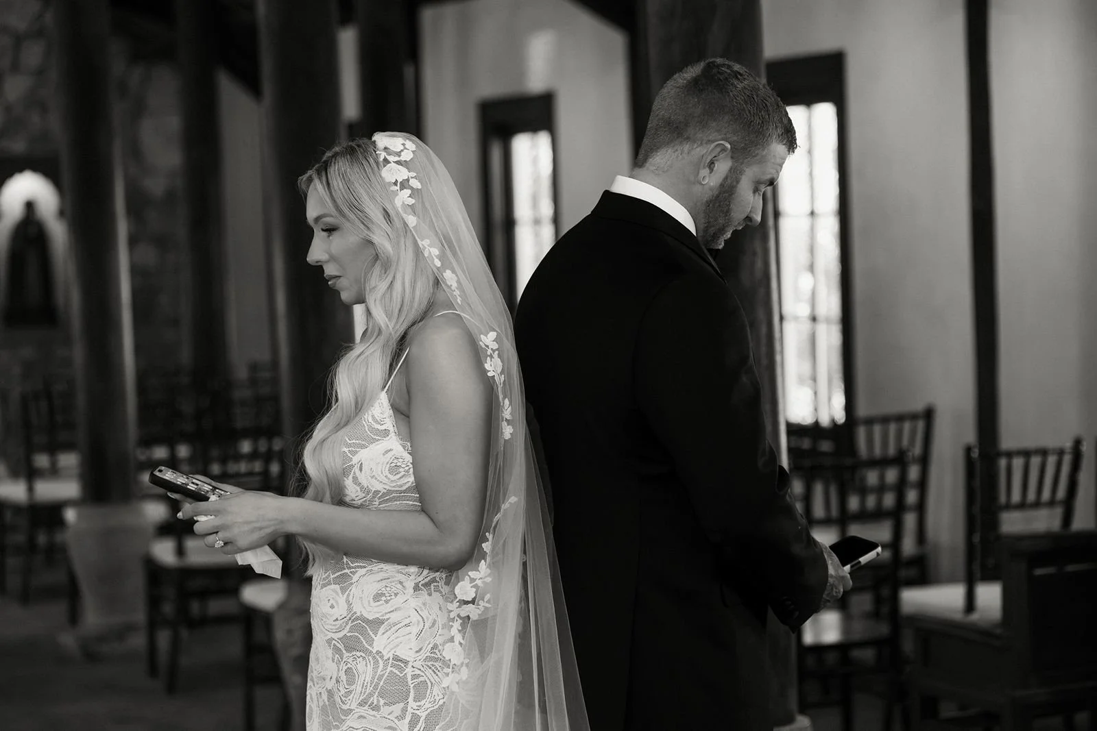Bride and groom have first look at Camp Lucy