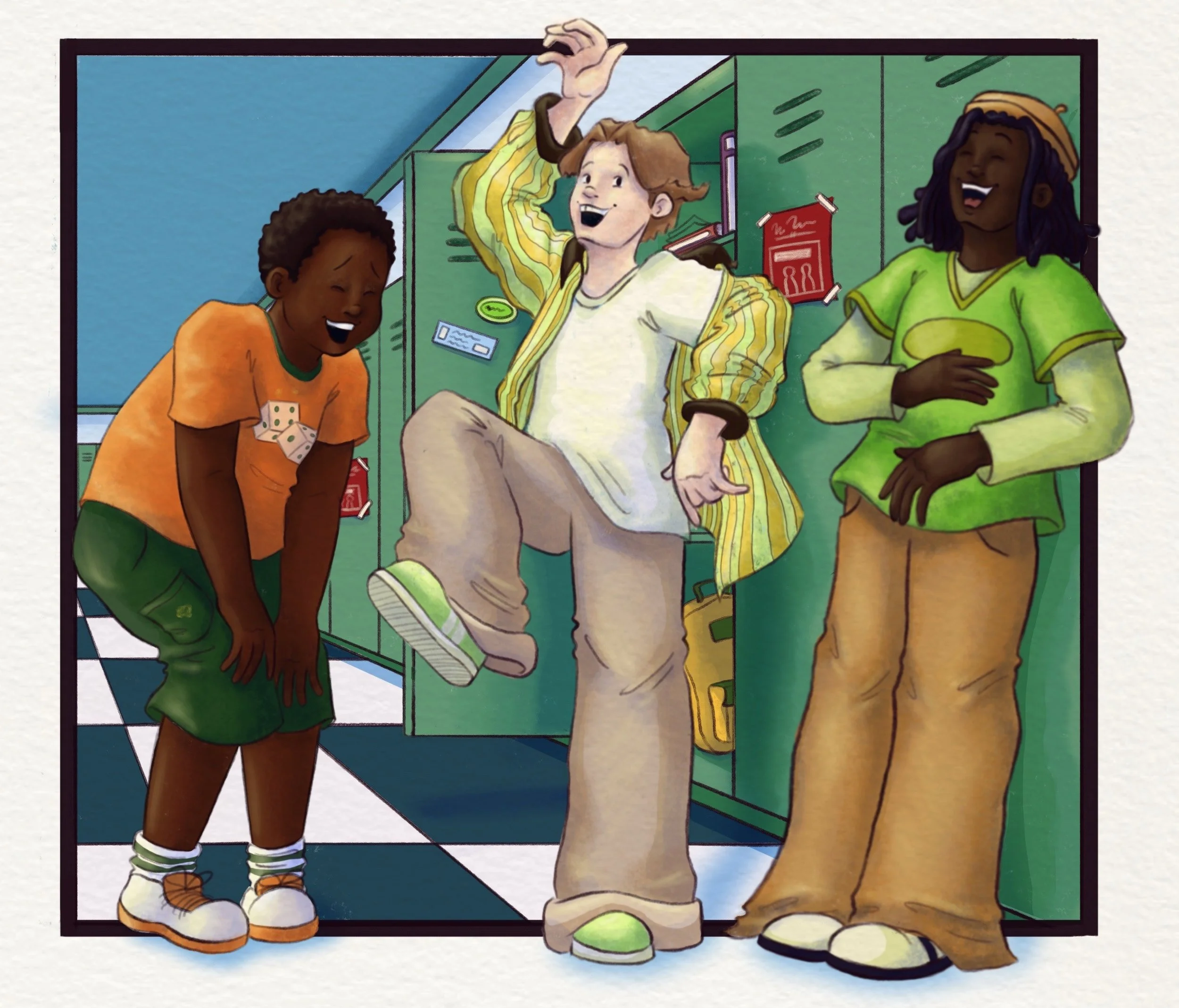 Bobby Bananas entertains his friends, Ozzie Oranges and Kenny Kiwi in the halls of Harvest Academy! 