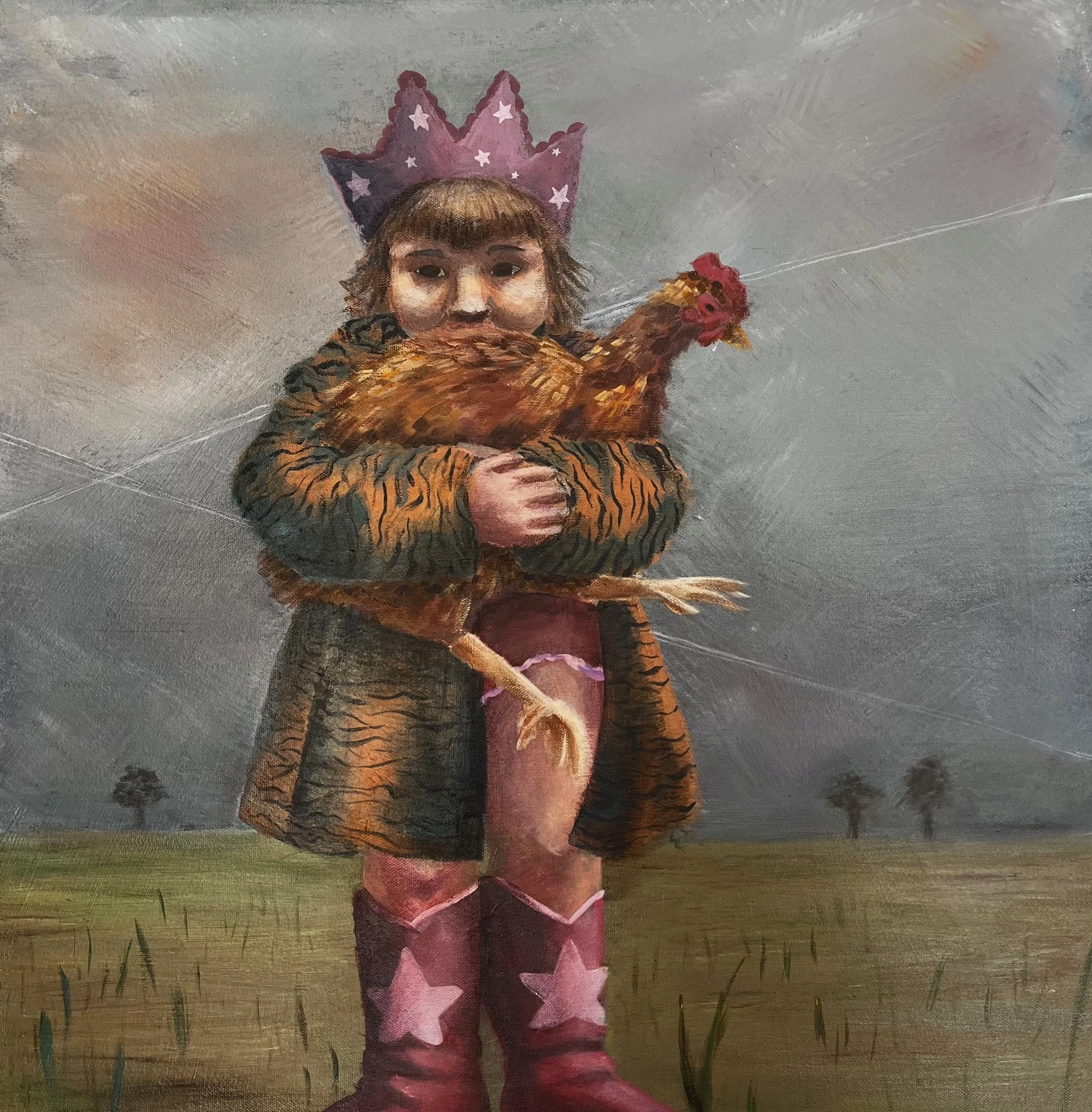"Girl with Chicken" - 
Acrylic on Canvas - 24"x24"