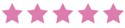 Five pink stars in a row on a black background.