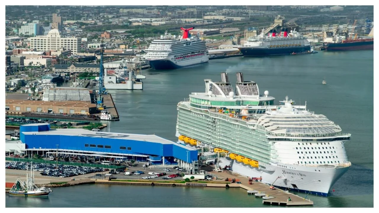 Cruise ships docked at the Port of Galveston in Galveston, Texas