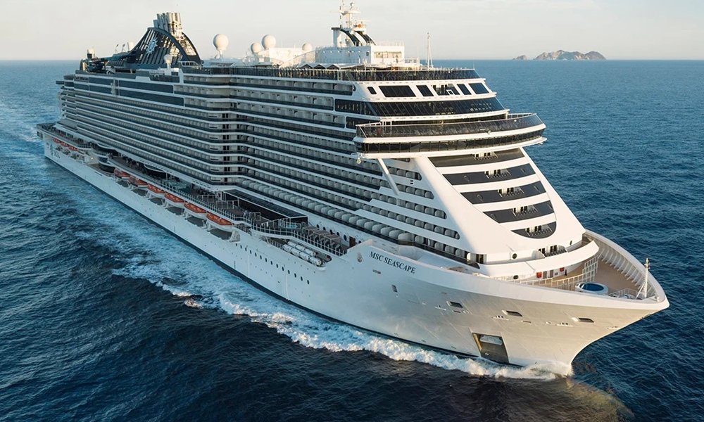 MSC Cruises luxury cruise ship sailing in open water with departures from Miami, Galveston, and Seattle