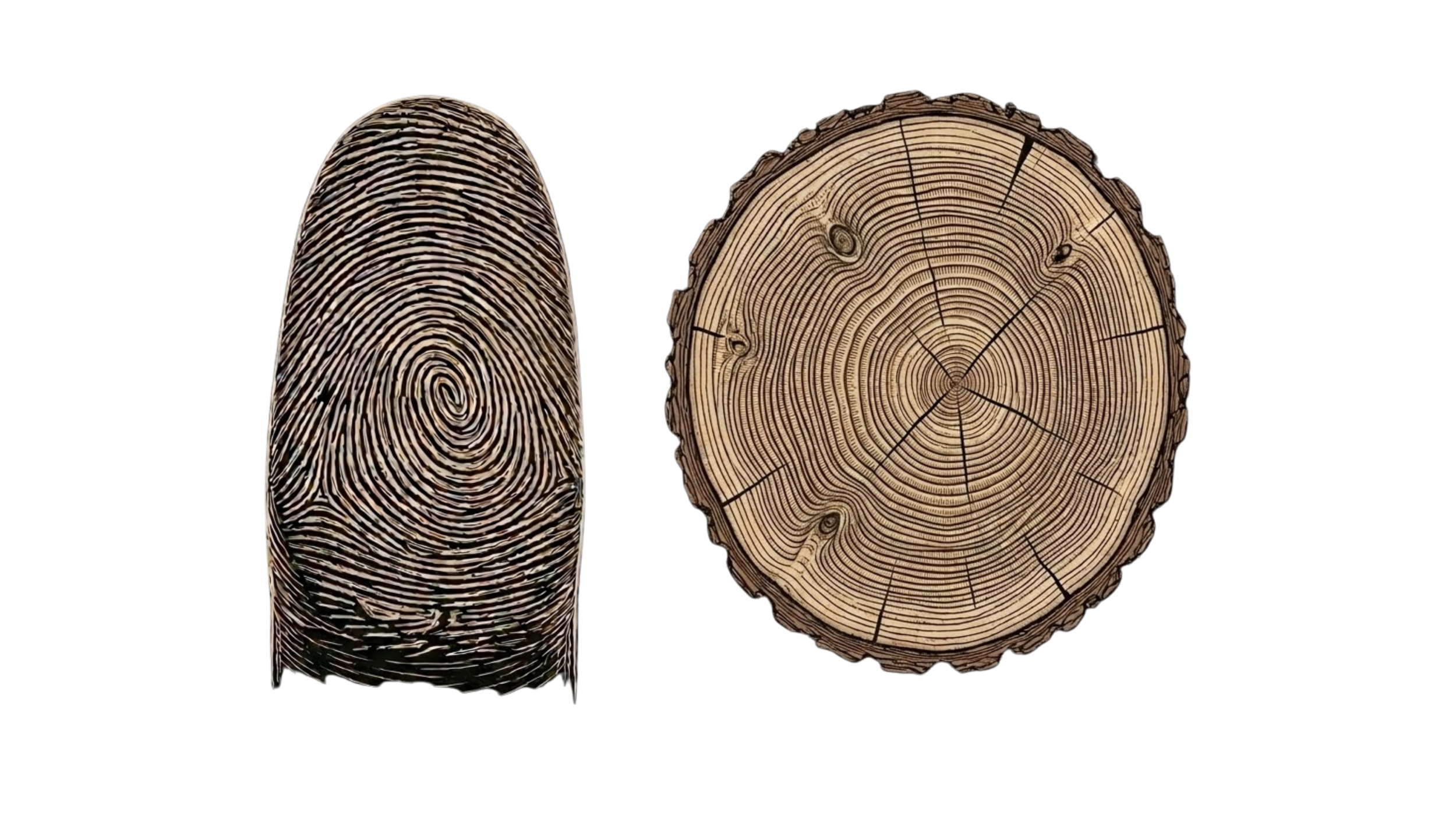 A digital illustration showing a finger and a cross-section of a tree trunk, highlighting the growth rings.